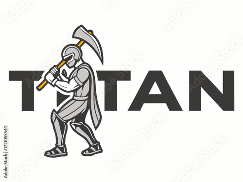Powerful Spartan Warrior with Axe, Ready for Battle, for Titan Esports Logo