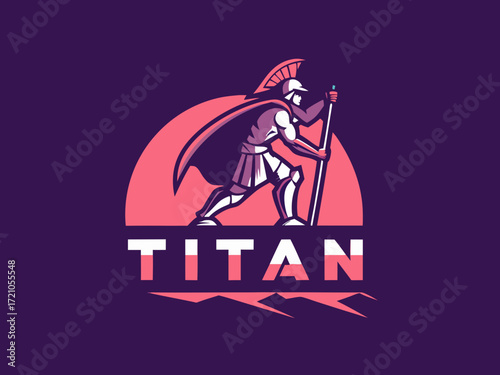 Powerful Spartan Warrior with Axe, Ready for Battle, for Titan Esports Logo