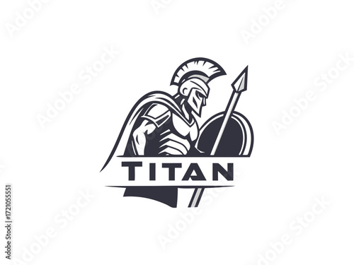 Powerful Spartan Warrior with Axe, Ready for Battle, for Titan Esports Logo