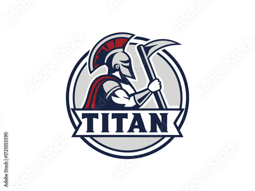 Powerful Spartan Warrior with Axe, Ready for Battle, for Titan Esports Logo