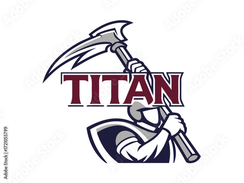 Powerful Spartan Warrior with Axe, Ready for Battle, for Titan Esports Logo