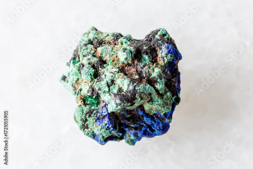 unpolished azurite and malachite mineral on white