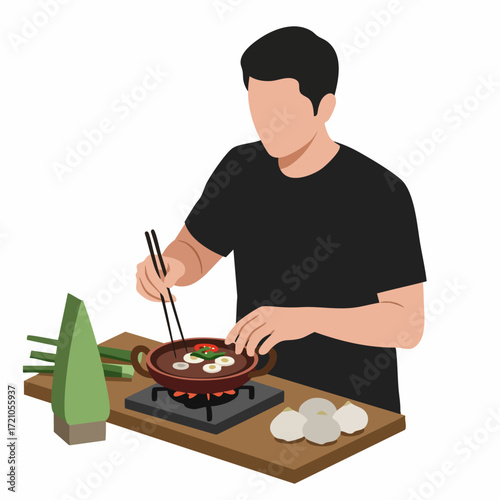 Flat Design Man Cooking Delicious Traditional Food Illustration