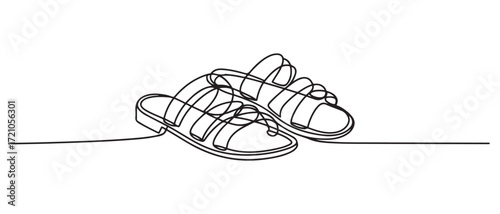 One line drawing Sandals vector. Slippers single line vector linear icon. one line Icon drawing with white background
