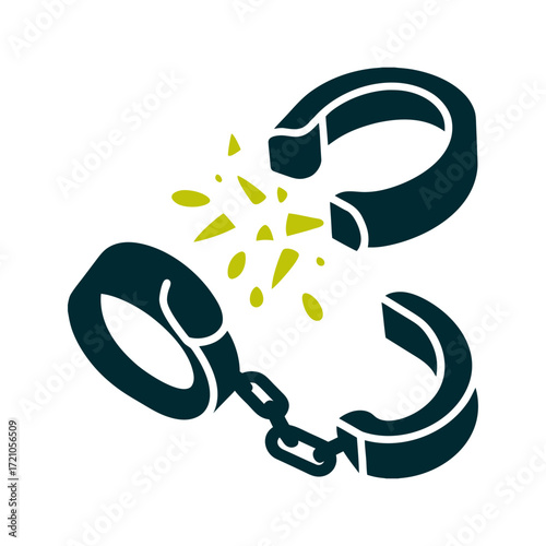 Broken Chains: Freedom and Liberation Symbol Chain Breaking Romper Cadenas Shattered iron shackles with broken links scattering