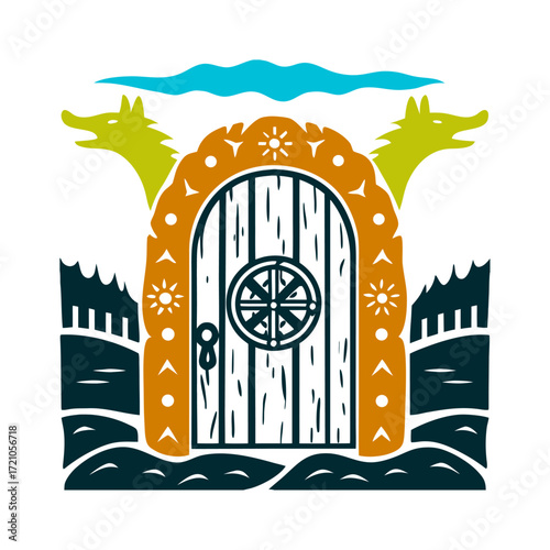 Norse Doorway to Another World Illustration Norse Spirit Door carved doorway veil between worlds