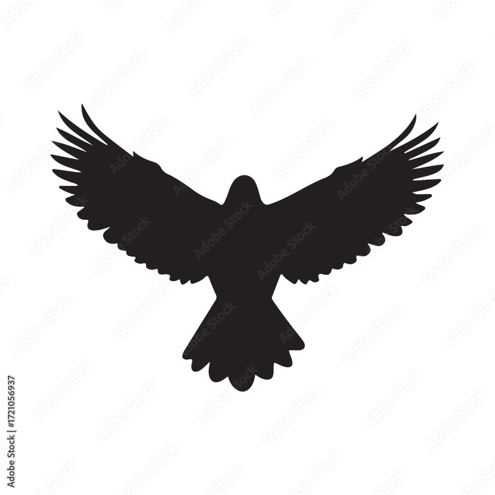 Obraz premium Black Silhouette of a Bird with Wings Spread Wide on White Background