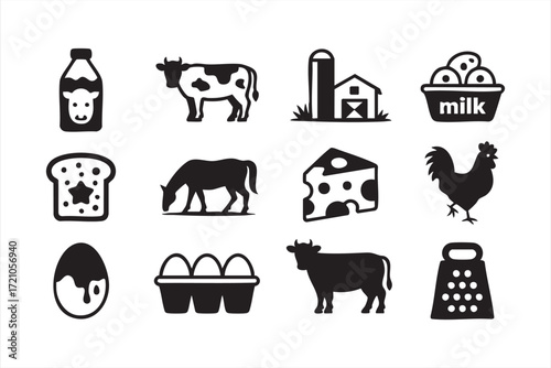 Agriculture and livestock symbols collection, vector food industry elements