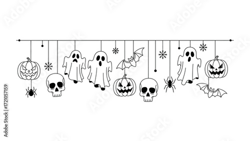Spooky Halloween Garland: A charming garland of ghosts, bats, spiders, skulls, jack-o'-lanterns and snowflakes, captures the essence of All Hallows' Eve and creates an eerie atmosphere.
