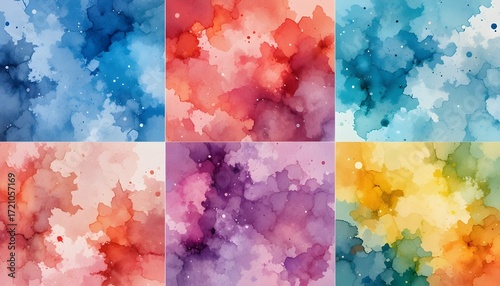 Bundle Set of Vector Colorful Watercolor Backgrounds Perfect for Business Card Designs or Creative Flyer Templates