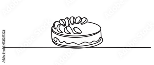 Cheesecake one line art. Continuous line drawing of tart, pie. one line Icon drawing with white background