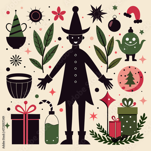 noël arbre illustration vecteur cadeau hiver surprise célébration carte saluer
