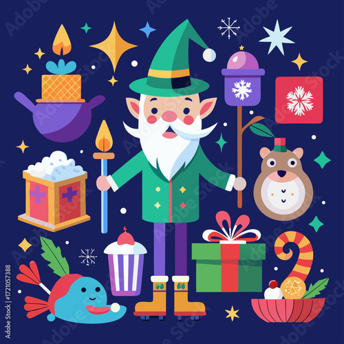 Décoration de Noël avec un joli oiseau et un bonhomme de neige en illustration de vecteur