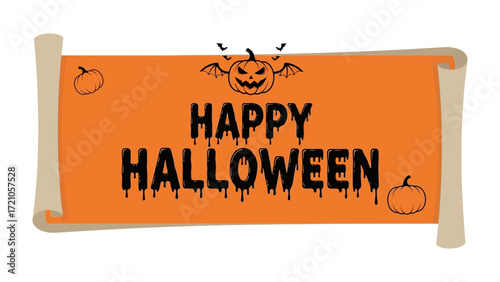 Spooky Halloween Greeting: A festive banner proclaiming Happy Halloween, adorned with jack-o'-lantern and bats, ready to spark the eerie enchantment.