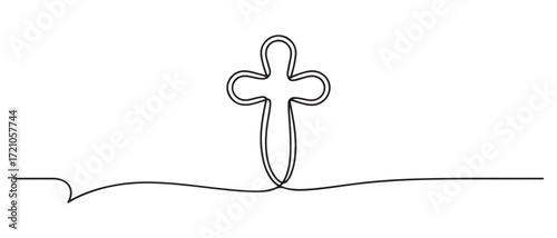 Cross icon icon line continuous editable drawing. One line christianity, orthodox cross. one line Icon drawing with white background