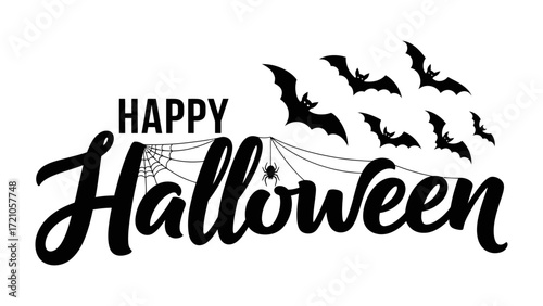 Happy Halloween: A spooky yet celebratory Halloween-themed graphic featuring the phrase Happy Halloween and silhouetted bats, creating a festive and captivating design.