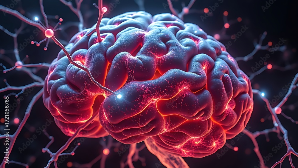 Fototapeta premium Crystalline lithium structures branching like neurons through aged brain tissue.