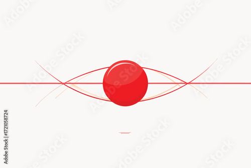 Minimalist Red Eye Design with Geometric Lines on a Cream Background