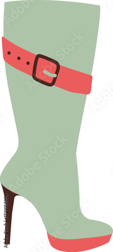 Stylish High Heel Boot with Belt Detail Vector Illustration.