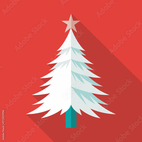An elegant illustration of a green sapin with a golden star on top, adorned with lights and flocons de neige for the winter saison of Noël