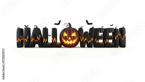 Halloween Illuminated: Spooky Halloween word art, featuring the illuminated jack-o'-lantern.