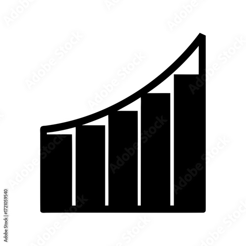 A rising graph of black columns and a curve showing growth