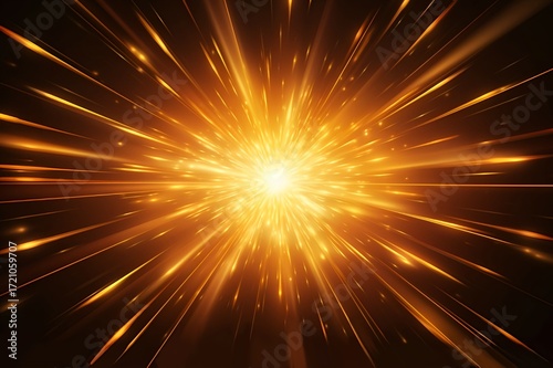 Yellow star explosion effect on a dark background. Glowing rays, golden flash, abstract energy, fast movement. Light effect for posters and banners.