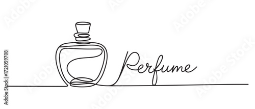 Hand drawn perfume bottle design. One line continuous drawing. one line Icon drawing with white background