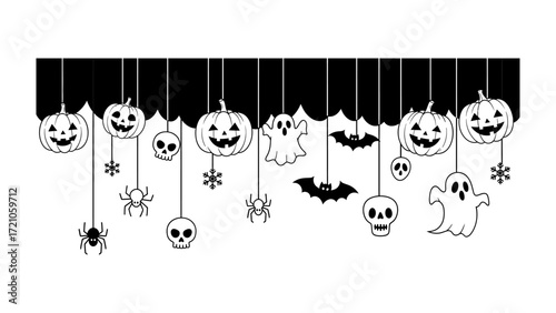 Spooky Halloween Garland: A charming and slightly eerie garland, featuring a playful assortment of carved pumpkins, friendly ghosts, bats, spiders, skulls, and snowflakes.