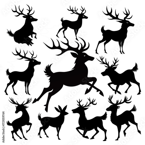 set of silhouettes of deer
