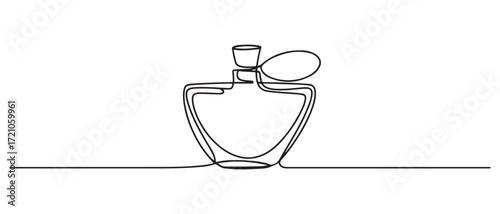 Hand drawn perfume bottle design. One line continuous drawing. one line Icon drawing with white background