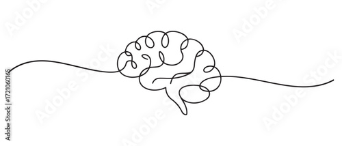 Human brain continuous one line drawing concept of Hand drawn minimalism style. one line Icon drawing with white background
