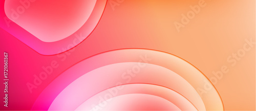 Abstract gradients blend pinks, oranges, yellows. Smooth curves create layered visual effect. Warm tones dominate composition.