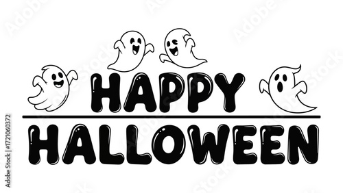Happy Halloween: Halloween's joyous spirit is embodied by this festive illustration of playful ghost, spreading cheer and whimsy, capturing the essence of the season.