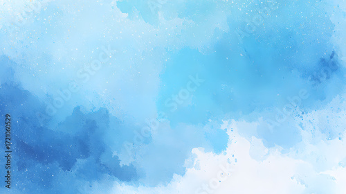 A modern watercolor background featuring a central expanse of untouched white space framed by gently feathered blue hues in the corners. The pigments vary in saturation, creating artistic textures