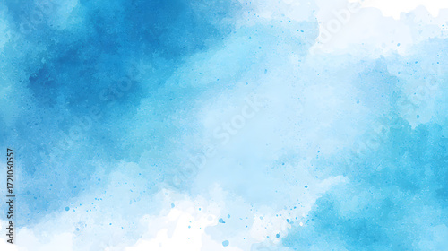 A modern watercolor background featuring a central expanse of untouched white space framed by gently feathered blue hues in the corners. The pigments vary in saturation, creating artistic textures