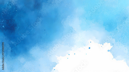 A modern watercolor background featuring a central expanse of untouched white space framed by gently feathered blue hues in the corners. The pigments vary in saturation, creating artistic textures