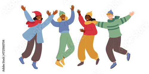 Happy young people who are happy about something isolated on white background. Vector flat cliparts.