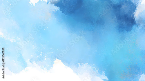 A minimalist artistic background with a large central blank white space intended for copy, bordered by light blue watercolor stains at the edges. The pigments appear hand-painted, softly feathered