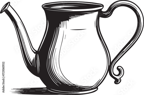 Watering Can Illustration: A classic, intricately detailed illustration of a watering can, its elegant design ready to tend to the vibrant growth and nourish the soil. 