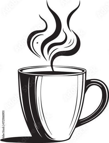 Steaming cup of beverage: An elegantly illustrated mug filled with a steaming hot beverage, a classic emblem of comfort. Its simple design radiates warmth.