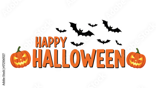 Spooky Halloween Greeting: Captivating graphic featuring cheerful pumpkin lanterns and a swarm of shadowy bats, perfectly encapsulates the spirit of the spooky season.