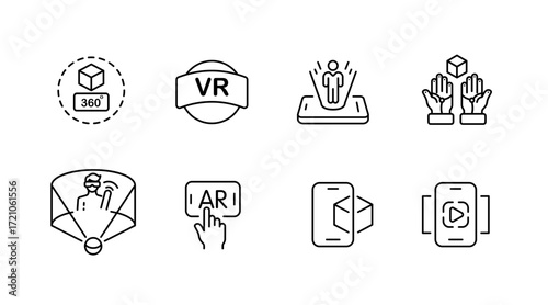 Augmented reality and vr line icons set – outline, tech symbols for immersive experiences
