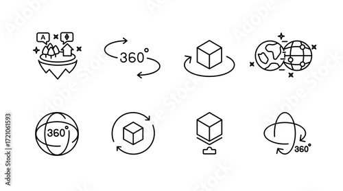 Virtual reality linear icons set – digital, technology, augmented tools and vr symbols