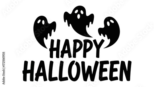 Spooky Halloween Greeting: A chilling image showcasing the essence of the holiday. three ghostly specters float over the message, ready to celebrate the most fun day.
