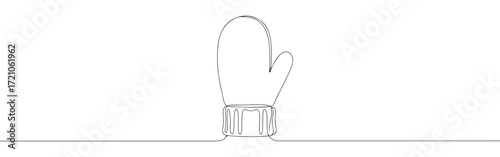 Mitten line art. Winter background. Gloves continuous one line drawing.