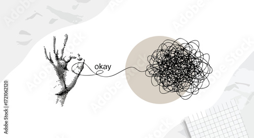 Conceptual illustration showing a hand untangling a chaotic, knotted line, representing mental clarity and problem-solving.