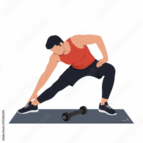 Flat Illustration Man Doing Side Lunge Exercise with Dumbbell
