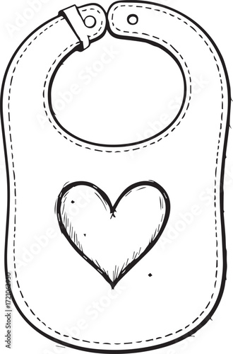 Baby Bib with Heart Motif: A charming baby bib, delicately illustrated with a heart motif, offers a touch of tenderness and care. Crafted in black and white.