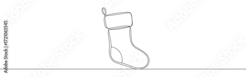 Christmas sock for gifts. Christmas stocking stuffer continuous one line drawing.